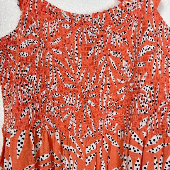 Loft Orange Leaf Dot Smocked Ruffle Strap Wide Leg Jumpsuit Size: XL Petite - Picture 3 of 10